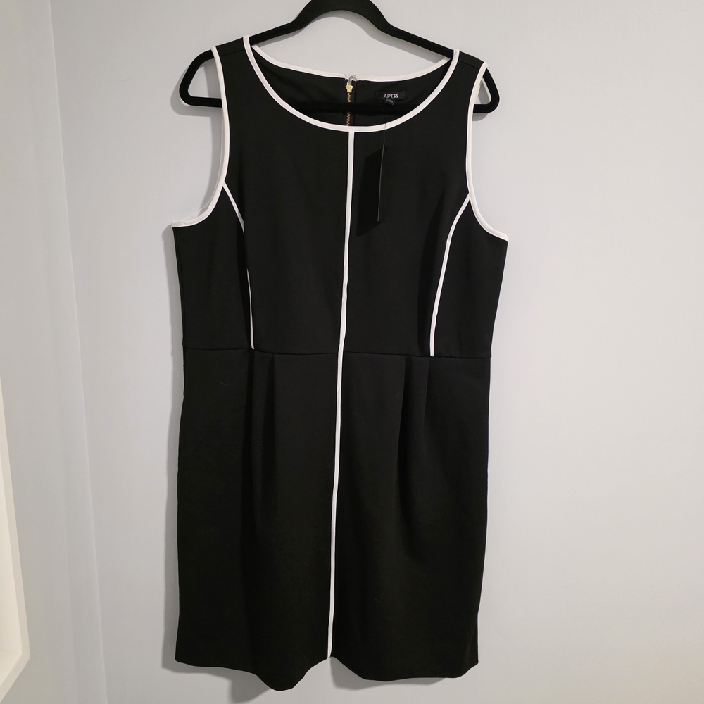 APT. 9 Black Sleeveless Dress White Trim XL Classic Work Office Shift Dress NWT - Picture 2 of 8